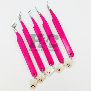 Nouvelles pinces à épiler avec breloque café pour extensions de cils, en acier inoxydable rose, avec logo durable, effet vison - Product Image 3