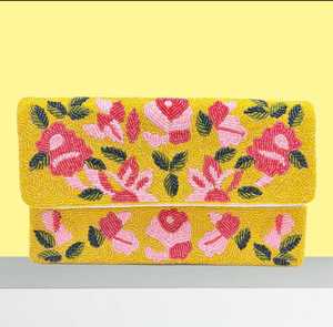 กระเป๋าถือคลัทช์แฟชั่นสำหรับปาร์ตี้ตอนเย็นทำจากผ้าฝ้ายทรงซองจดหมายลายดอกไม้ประดับด้วยลูกปัดลายดอกไม้ - Product Image 2