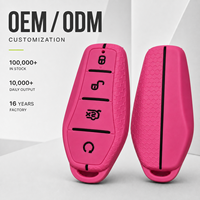 Étui de clé intelligent d'usine à quatre boutons en silicone pour BYD Yuan Plus Atto 3 Dolphin, motif nid d'abeille rose, housse de clé de voiture tendance