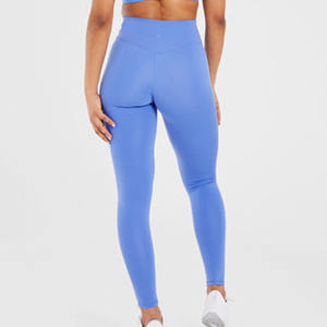Leggings de gymnastique durables bleu cobalt taille haute vêtements de sport pour femmes ceinture arrière en forme de V pantalon élégant conception de jambe d'agrafe - Product Image 4