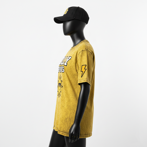 Chemise pour femme en coton jersey délavé à l'acide, 200 GSM, douce, jaune vintage, coupe ample, logo personnalisé imprimé à l'écran, respirante - Product Image 3