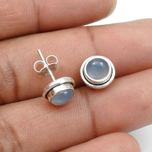 Piedra preciosa de Calcedonia Natural, pendientes de tuerca de forma redonda de Plata de Ley 925 para mujer y niña, joyería hecha a mano, precio directo de fábrica - Product Image 3