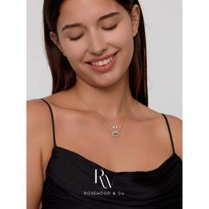 Ciondolo Occhio di Allah in Platino con Collana Serpente Verde in Zaffiro Blu Placcato Oro e Collana Occhio di Allah con Diamanti Pavé - Product Image 2