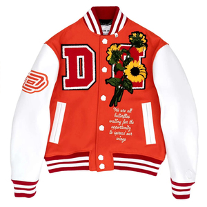 OEM logotipo personalizado lana Chenille bordado béisbol Letterman chaquetas hombres Vintage naranja Varsity chaqueta - Product Image 6