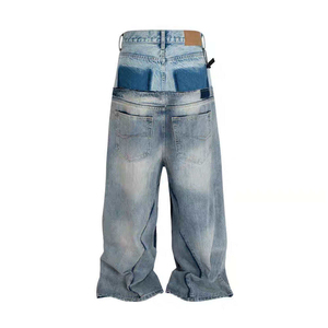 Nuevos pantalones de mezclilla de doble cintura con lavado ácido de alta calidad para hombres y Pantalones rectos elegantes de gran tamaño, pantalones vaqueros holgados transpirables para hombres - Product Image 3