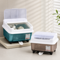 Boîte de rangement pour vaisselle en plastique, séchoir à vaisselle anti-poussière, égouttoir ventilé pour bols et baguettes avec couvercle