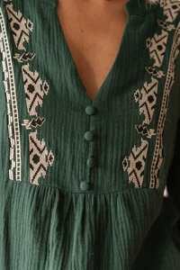 Blusa de Algodón Sólido de Primera Calidad, Tejido Ecológico, Ligera, Suave, para Uso Diario, Oficina, Estilo Vintage, Casual, Verano, Cuello en V, ODM - Product Image 3
