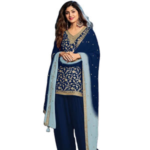 Ensemble Salwar Kameez en soie pure de haute qualité avec broderies lourdes, léger, traditionnel, disponible en 4 couleurs - Product Image 1