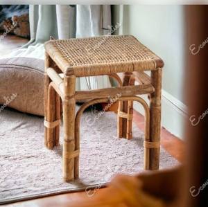 Tabourets rectangulaires tissés mignons en rotin bohème pour Table basse dans le hall pour Console en incrustation d'os d'hôtel - Product Image 4