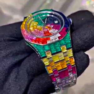 Montre de luxe unisexe en argent sterling de haute qualité, faite à la main, sertie de pierres, pour homme et femme, style hip-hop, avec diamants de laboratoire - Product Image 2