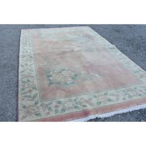 Alfombra Clásica Ecológica de Lana con Diseño de Parches Rosa y Verde, 3.6 x 5.9 pies, Hecha a Mano en Turquía, Rectangular Grande, Pelo Mediano, Látex, para Pasillo o Habitación - Product Image 4
