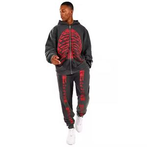 High Quality Eco-Friendly Breathable Zipper Hoodie Heavyweight Streetwear Acid Washed Sweat Suit Set Vintage Tracksuit - Product Image 1