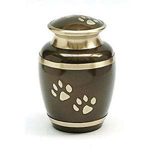 Green Metal Pet <b>Memorial</b> Urn with Gold Rim and Paw Print Trail Design for <b>Dog</b> and Cat Ashes - Product Image 5