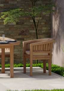 Modern Teak Wood Outdoor <b>Garden</b> Dining Set Round Patio <b>Table</b> Curved <b>Bench</b> and Chair Hotel Cafe Furniture - Product Image 5
