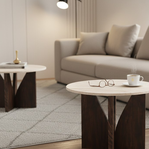 Bowen Travertine Side Table | Natural Stone Accent Table | Modern Luxury End Table for Living Room <b>Bedroom</b> Hotel Furniture - Product Image 3