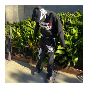 Éclaboussures de peinture personnalisées, lavage vintage à l'acide, pantalons de survêtement et sweat à capuche empilés, ensemble de 2 pièces, survêtement de survêtement pour hommes - Product Image 3