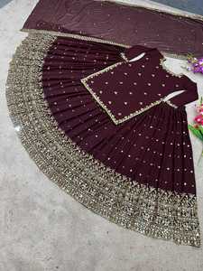 Lehenga-tela de diseñador con Top y Dupatta de imitación, tela de Georgette, bordado de secuencia, ropa de trabajo para fiesta, ropa de boda tradicional - Product Image 3