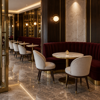 Mobilier d'hôtellerie, ensemble de salle à manger moderne et luxueux, banquette rembourrée, table ronde et chaises pour restaurant