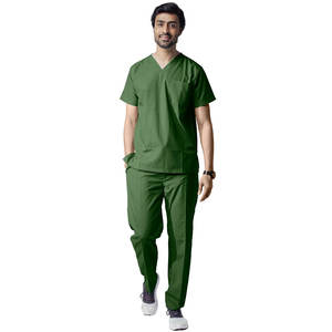 Conjunto de uniforme de enfermera de color sólido para hombre, ropa médica cómoda con cuello en V para hospitales y clínicas, logotipo personalizado disponible - Product Image 1