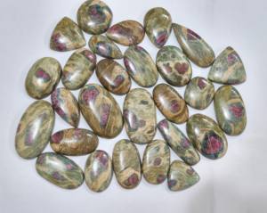 Rubis jaune naturel Fuchsite mélange de pierres précieuses en vrac forme dos plat Cabochon en vrac cabines de pierres précieuses polies à la main lot de gros - Product Image 5