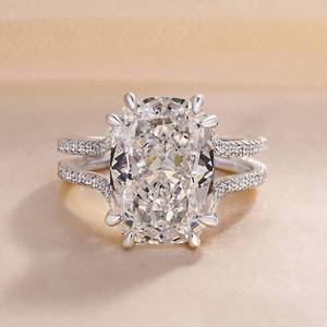 9x11มม. เบาะยาวตัด Moissanite แหวนหมั้นแยกก้านแหวนปูทองสีขาวชุบทองอย่างดีเครื่องประดับเจ้าสาว - Product Image 1