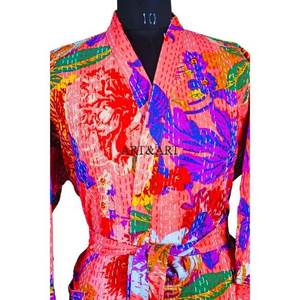 Kimono de Algodón Indio con Parches Kantha, Elegante, Vintage, Acolchado, Tejido, de Manga Larga para Otoño, Bata para Mujer - Product Image 4