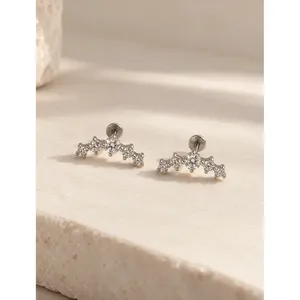 Curve <b>Climber</b> Stud <b>Earrings</b> Titanium Zircon Jewelry - Product Image 3