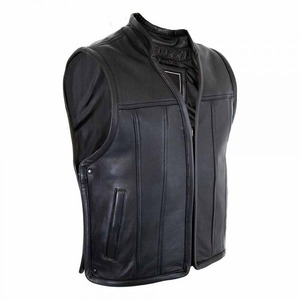 2025 vente chaude hommes de haute qualité en cuir noir gilet grande taille sans manches hiver Polyester doublure chauffée moto coupe-vent - Product Image 3