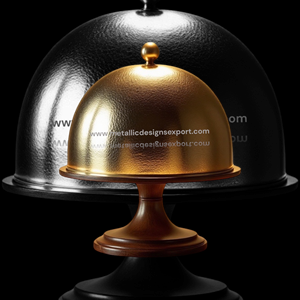 Soporte moderno para tartas con cúpula de metal dorado con base de madera elegante para bandeja de exhibición de alimentos que sirve en bodas y ocasiones especiales - Product Image 3