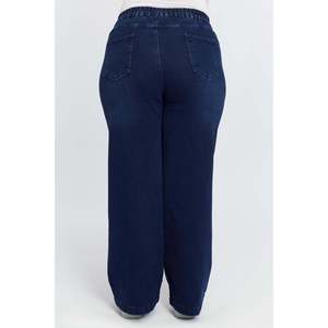 <b>Elasticated</b> Waist Wide Leg Plus Size <b>Jeans</b> Navy Blue - Product Image 4