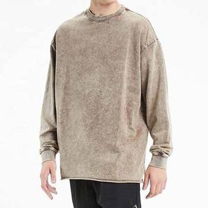 Sudaderas de cuello redondo lavadas con ácido desgastadas de gran tamaño con impresión personalizada al por mayor sudaderas con capucha de peso pesado para hombres básicos - Product Image 3