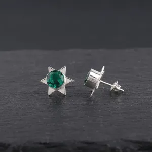Nouveauté 2026 : Boucles d'oreilles en argent sterling 925 plaqué, avec pierre précieuse émeraude verte en forme d'étoile, pour femme - Product Image 4