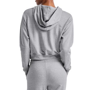 Vente en gros de sweat à capuche court pour femmes avec doublure en polaire sur mesure 45% coton 55% polyester logo imprimé bouffée de ciel noir - Product Image 2