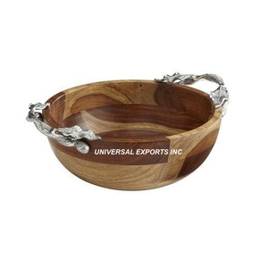 Saladier en bois fini personnalisé avec poignée Bol de service en bois fait à la main de qualité supérieure en gros - Product Image 1