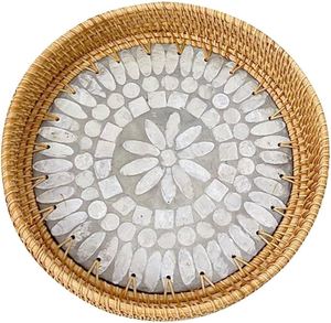 High-Grade round Rattan Serving Tray Set <b>with</b> <b>Handle</b> Best Price Wholesale Tableware and Kitchenware Storage <b>Baskets</b> - Product Image 3
