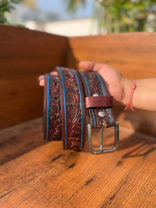 Cinturones florales pintados a mano y mecanizados a mano, cinturones unisex de cuero auténtico hechos a mano, novedad - Product Image 4