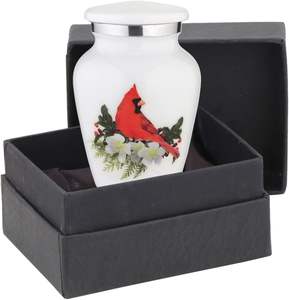 Pequeñas y hermosas urnas Rojas cardinales de recuerdo | para cenizas humanas | Mini urnas Qty 1 con bolsa de terciopelo y embudo - Product Image 2