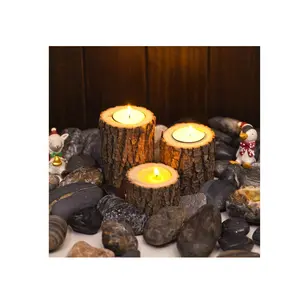 थोक प्राकृतिक लकड़ी मोमबत्ती धारक चाय प्रकाश शादी सजा लकड़ी मोमबत्ती धारक क्रिसमस उपयोग के साथ