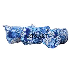 Multipurpose Cotton <b>Quilted</b> Pouch Set of 3 Stylish Cosmetic Bags Large Capacity Lightweight Customizable Logo Zipper Closure - Product Image 3