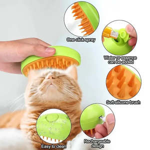 Rechargeable Cat Steam <b>Brush</b> Pet <b>Bath</b> <b>Brush</b> for Hair Removal and Grooming Made of Stainless Steel TPR and Plastic - Product Image 2