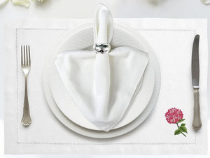 Napperon personnalisé en gros de conception d'hortensia de broderie pour la maison Tapis de luxe en lin blanc de restaurant à ourlet pour l'événement à la maison d'hôtel - Product Image 6