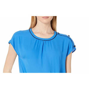 Top da Donna Vince Camuto Blu Scuro con Bottoni sulle Spalle in Modal Chiffon e Maglia a Tinta Unita Taglia XL - per Primavera e Autunno - Product Image 3