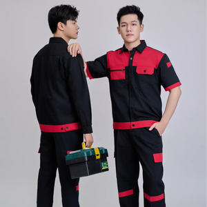 ชุดทำงานนิรภัยสีดำแดงแบบมองเห็นได้ชัดเจนสำหรับผู้ชาย FMF สวมใส่สบาย ระบายอากาศได้ดี ป้องกันรอยยับ ทนทาน ทนต่อการฉีกขาด ซักได้ ผลิตจากผ้า TC - Product Image 1