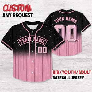 เสื้อเบสบอลสีดำและสีชมพูแบบกำหนดเอง, เสื้อเบสบอลแบบกำหนดเองพร้อมชื่อและหมายเลข - Product Image 4