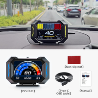 Última Versión P25 GPS OBD2 Medidor Digital para Coche, Escáner con Alarma, Velocímetro, Pantalla HUD, Temperatura del Agua, RPM, Turbo Boost, Accesorios para Coche