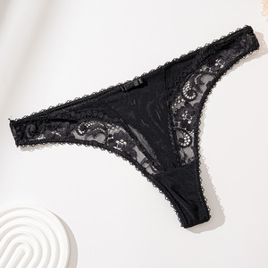 Của Phụ nữ sexy thấp tầng <span class=keywords><strong>thong</strong></span> với ren cạnh & thêu hàng ngày Sheer t-trở lại quần lót lưới chất liệu đồng bằng nhuộm với logo eo - Product Image 3
