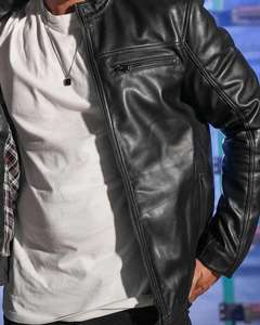 Chaqueta con cremallera para hombre con logotipo personalizado de diferentes estilos Diseño profesional según la demanda personalizada Chaqueta de cuero para hombre - Product Image 3