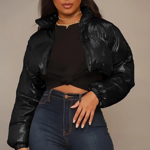 Custom Women's Winter Down Coats Breathable <b>Puffer</b> Crop Top <b>Jacket</b> with Long Cotton Filling Wholesale OEM - Product Image 5