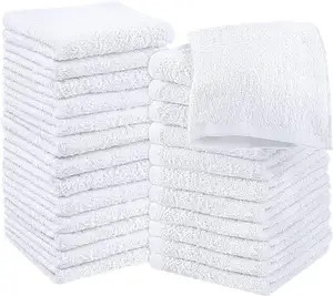 White 24 Pack Cotton Washcloths Set 100% Cotton Premium Quality Face Cloths Absorbent Soft Fingertip Cleaning Towels Daily Use