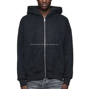 Personalizado Vintage recortada Boxy Fit cremallera sudaderas con capucha fabricantes de gran tamaño lavado ácido hombre desgastado sol desteñido Zip up Hoodie - Product Image 1